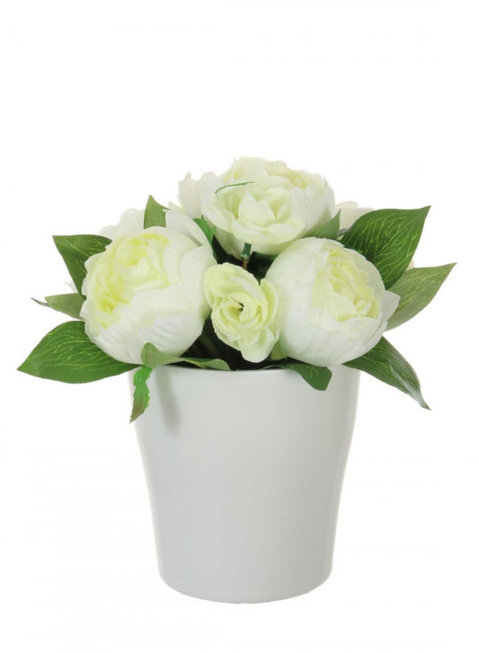 Ceramic Pot of Cream Peonies Artificial